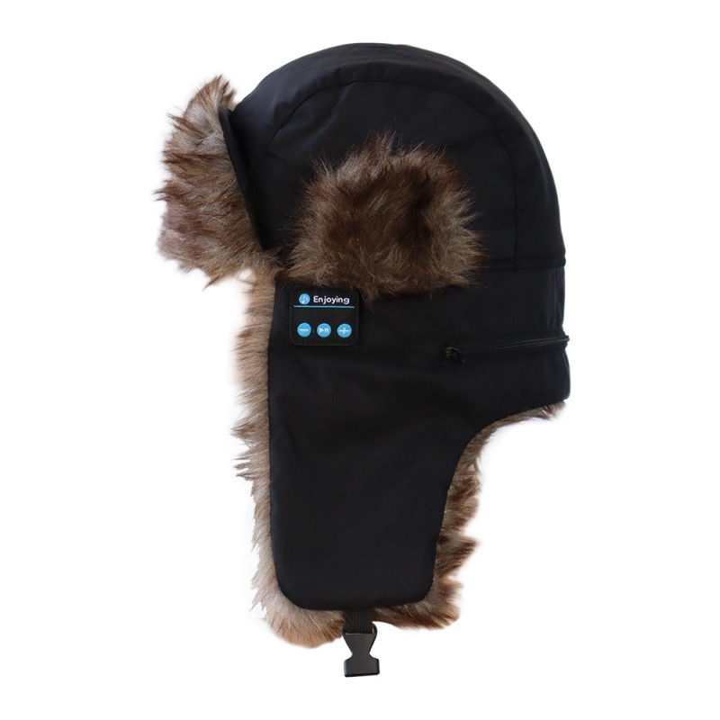 Bezmaskowy czarny kapelusz traperski Bluetooth